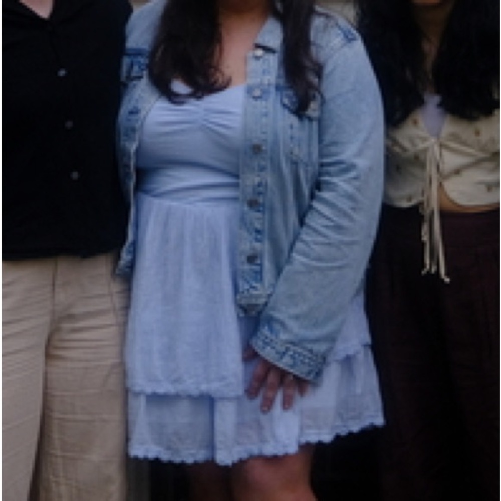 aerie at the barre Light Blue Tiered Mini Dress with Lace Trim - Picture 3 of 3